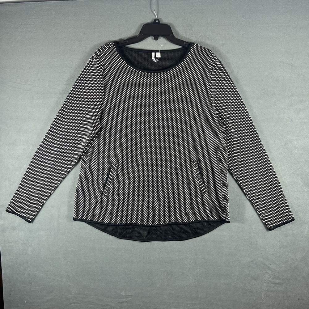 ELLE‎ Women's XXL Black White Polka Dot Long Sleeve Pullover Top Blouse Pockets